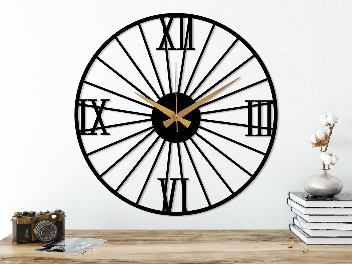 Large Roman Numeral Wall Clock - BrossHome Metal Wall Art