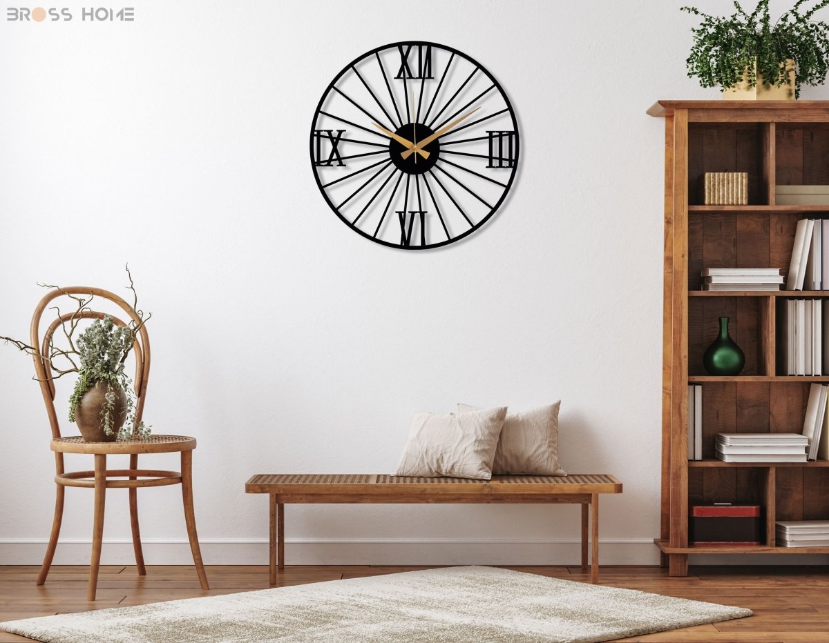 Large Roman Numeral Wall Clock - BrossHome Metal Wall Art