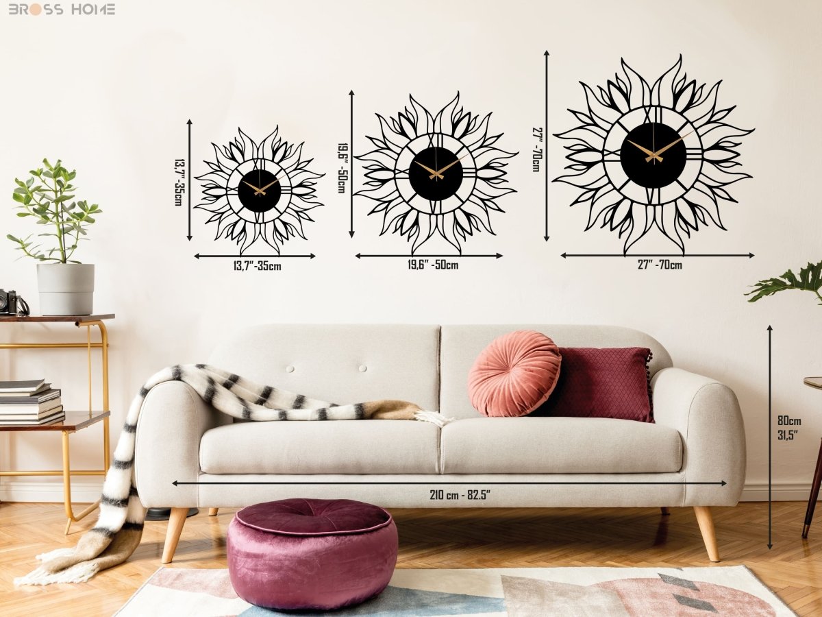 Large Sunflower Wall Clock - BrossHome Metal Wall Art