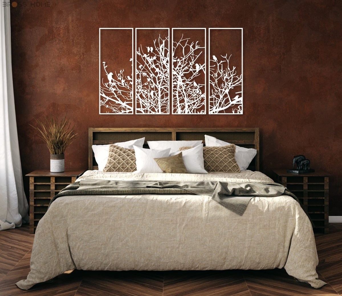 Metal Birds On Branch Wall Decor (Set Of 4) - BrossHome Metal Wall Art