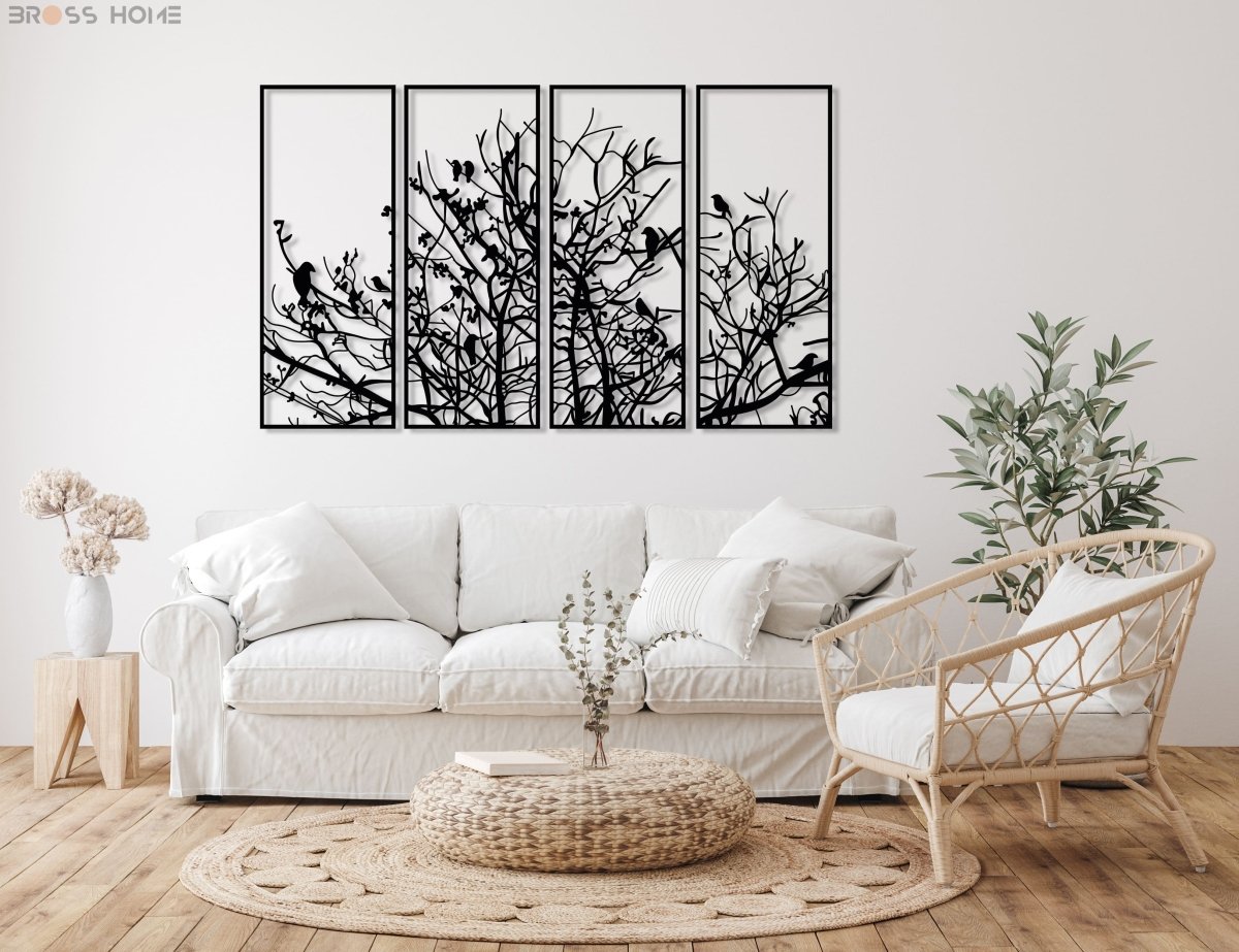 Metal Birds On Branch Wall Decor (Set Of 4) - BrossHome Metal Wall Art