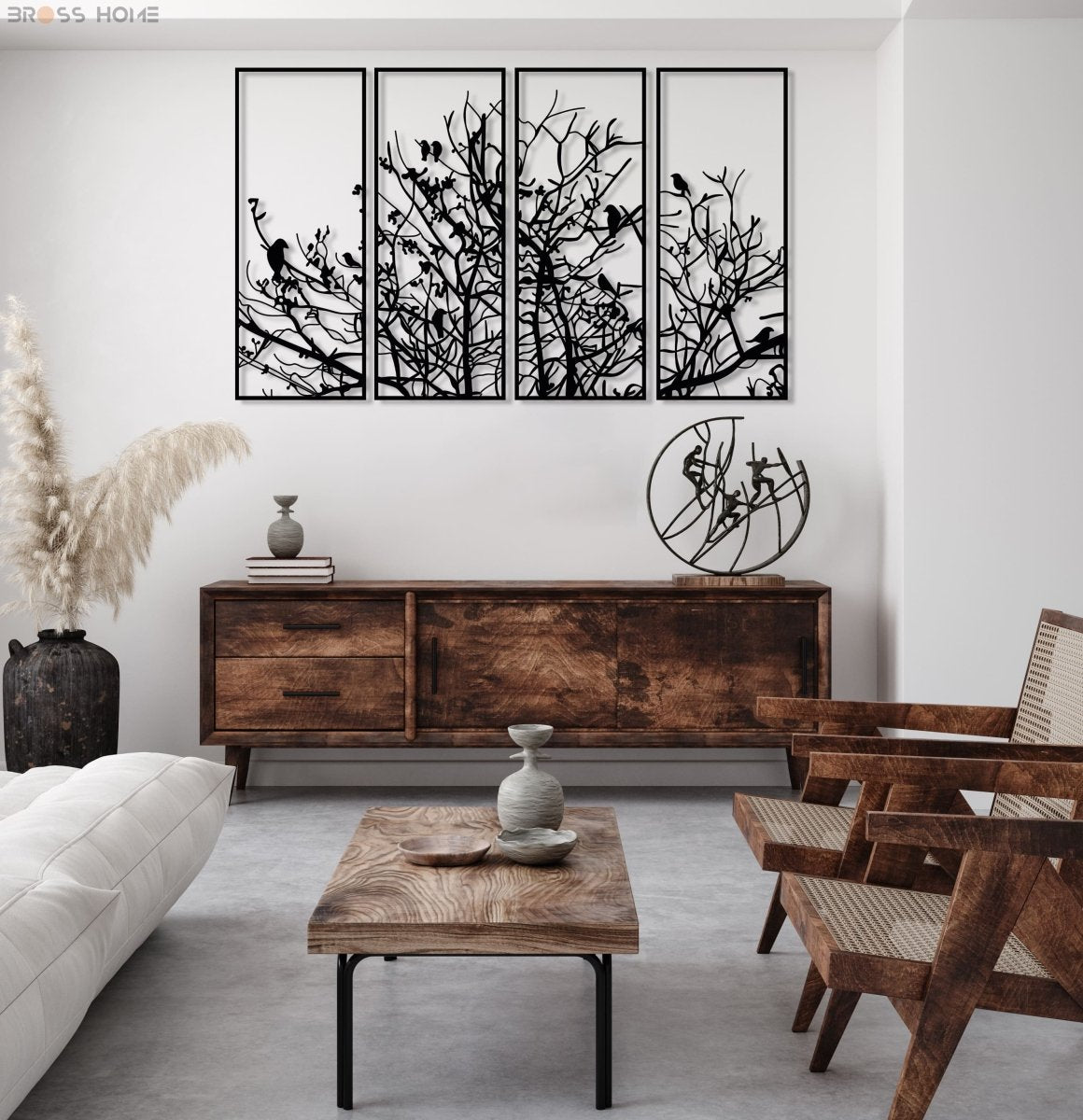 Metal Birds On Branch Wall Decor (Set Of 4) - BrossHome Metal Wall Art