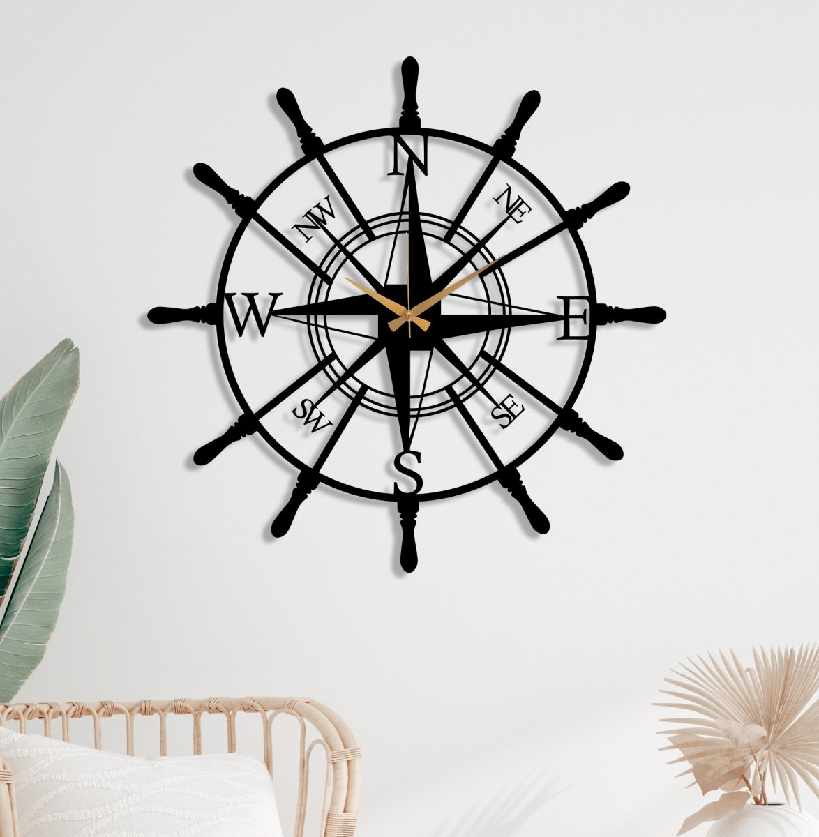 Metal Compass Wall Clock - BrossHome Metal Wall Art