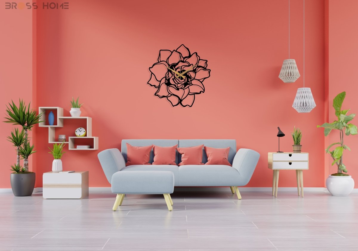 Metal Flower Wall Clock - BrossHome Metal Wall Art