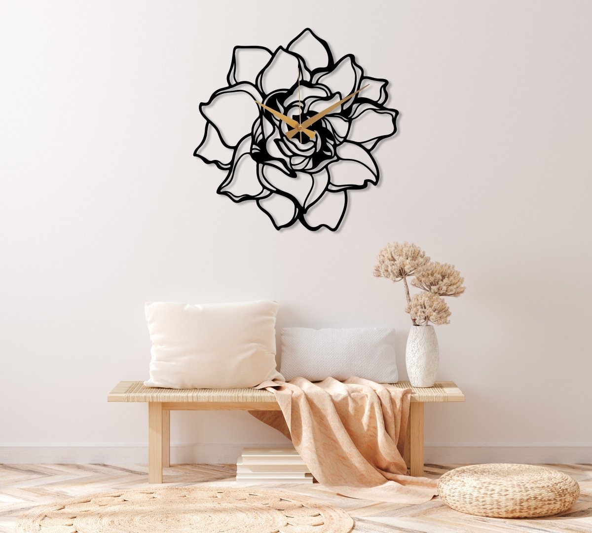 Metal Flower Wall Clock - BrossHome Metal Wall Art