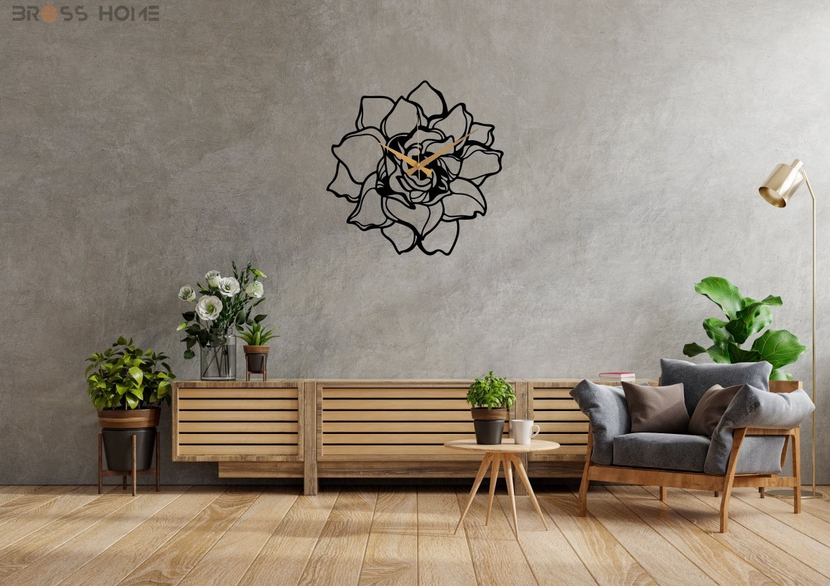 Metal Flower Wall Clock - BrossHome Metal Wall Art