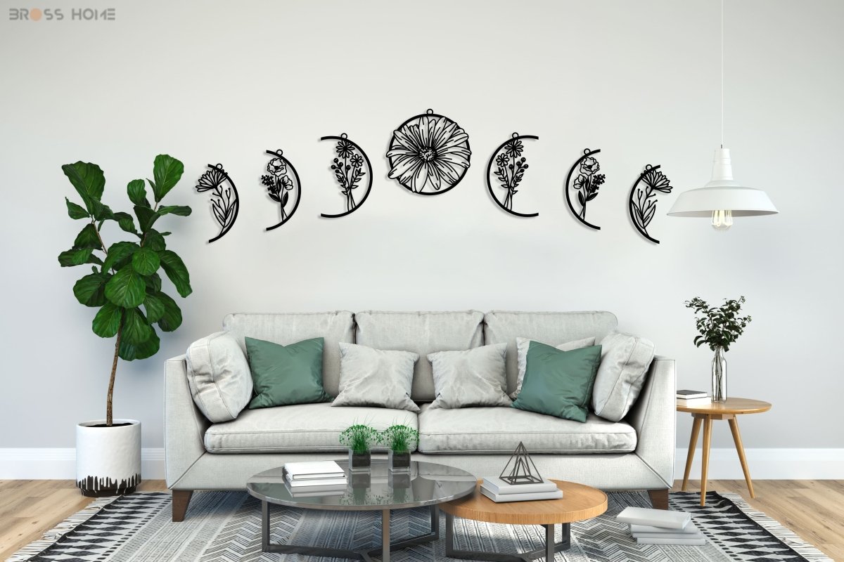 Metal Moon Phase Wall Decor - BrossHome Metal Wall Art