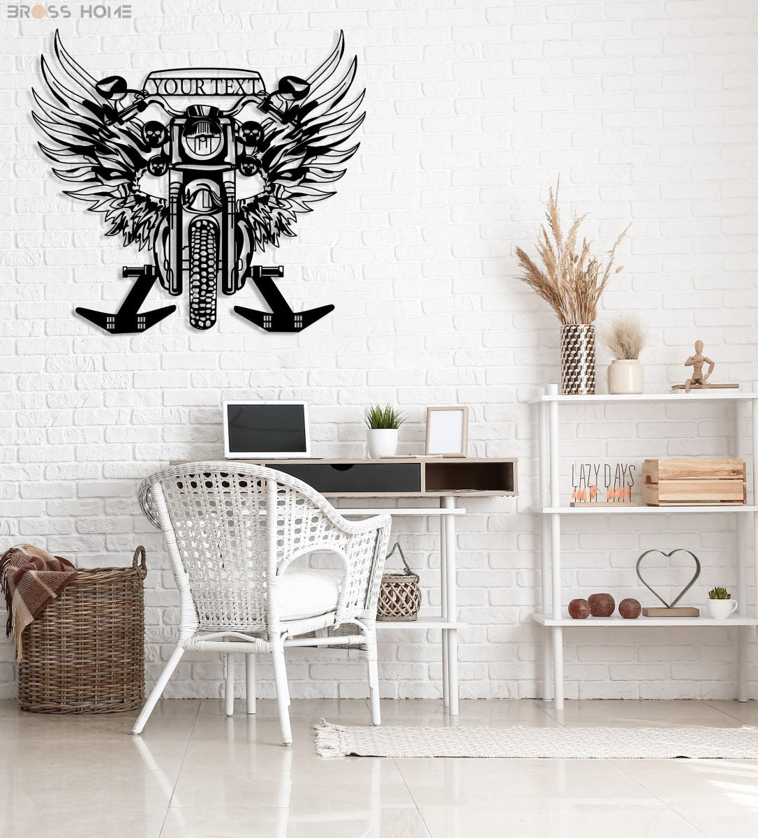 Metal Motorcycle Wall Art, Helmet Holder - BrossHome Metal Wall Art