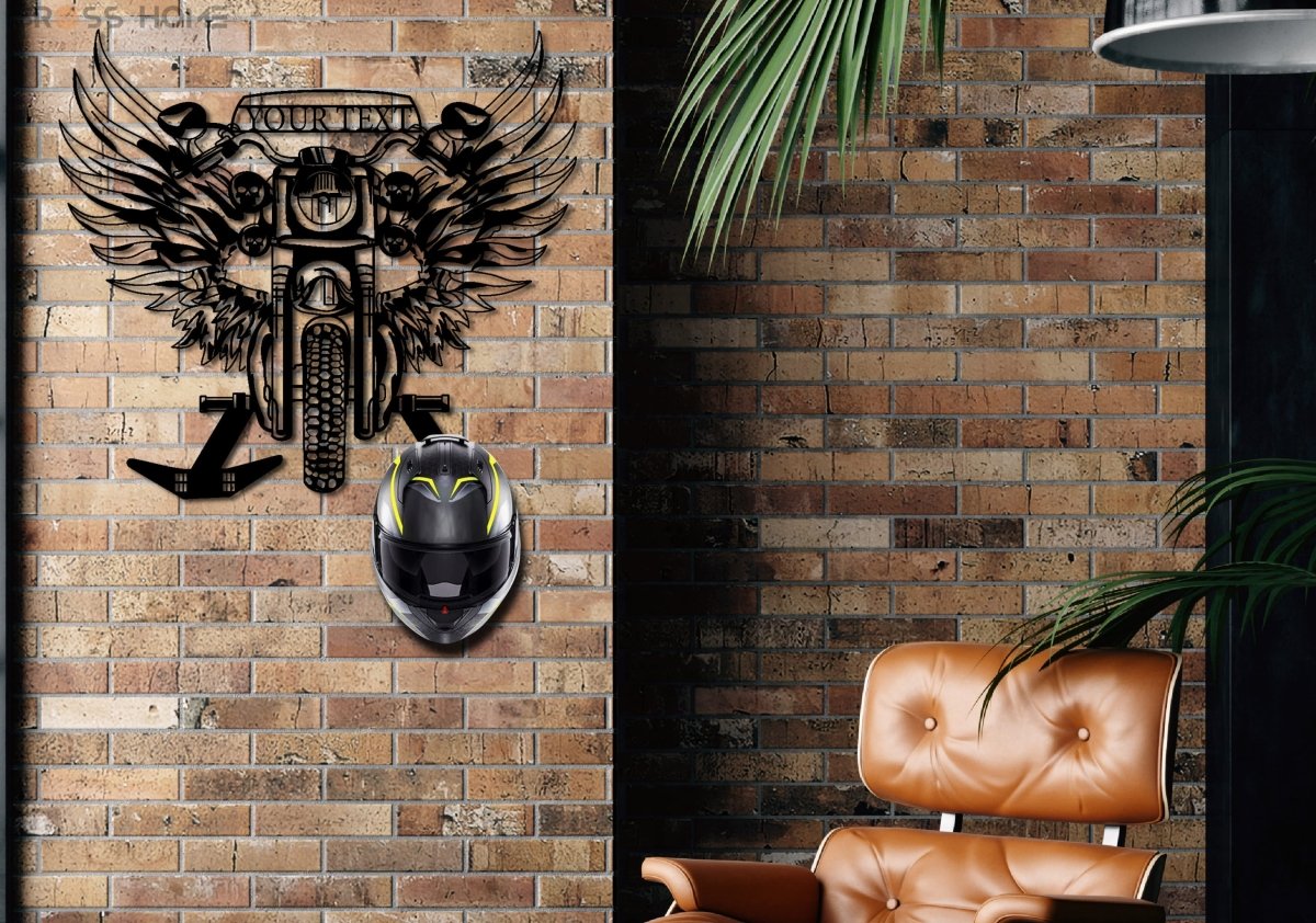 Metal Motorcycle Wall Art, Helmet Holder - BrossHome Metal Wall Art