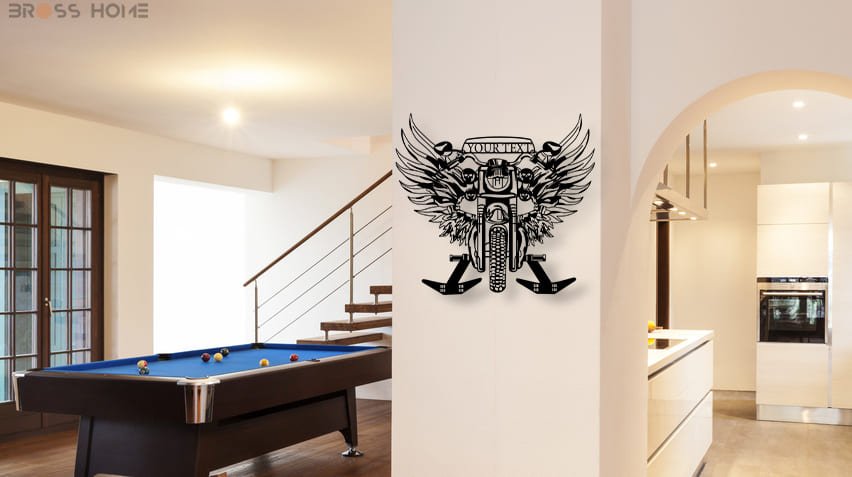 Metal Motorcycle Wall Art, Helmet Holder - BrossHome Metal Wall Art