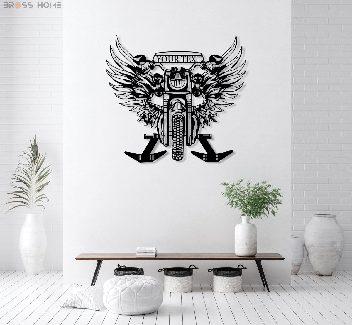 Metal Motorcycle Wall Art, Helmet Holder - BrossHome Metal Wall Art