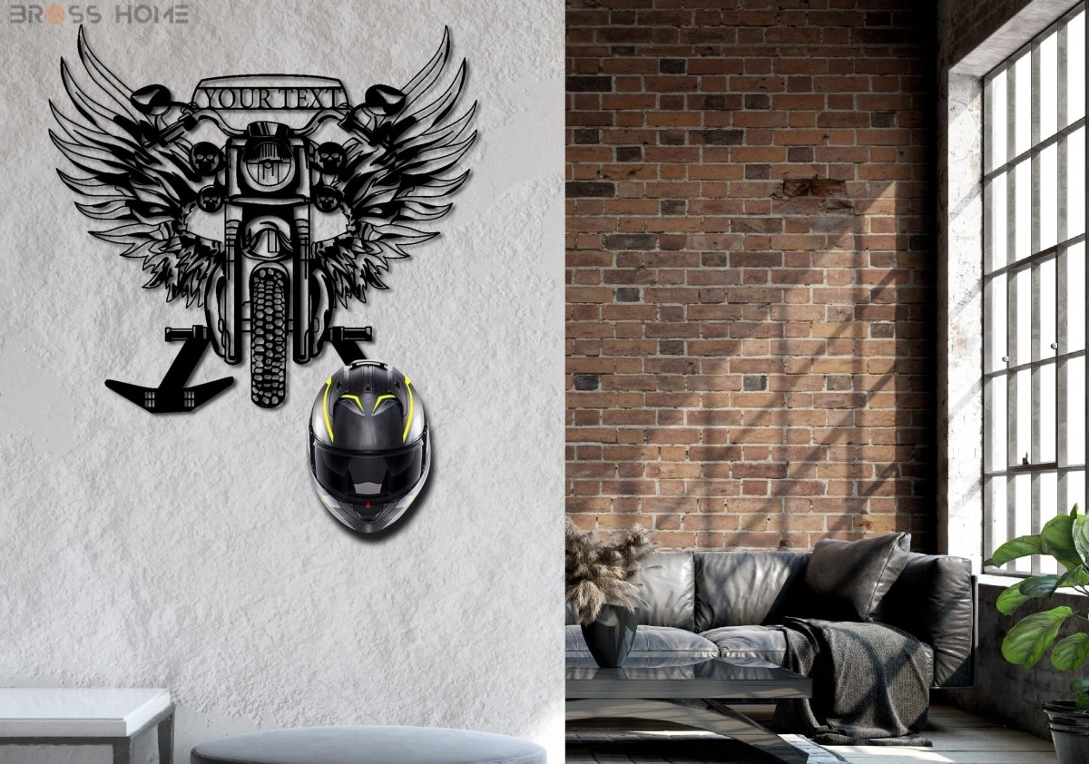 Metal Motorcycle Wall Art, Helmet Holder - BrossHome Metal Wall Art