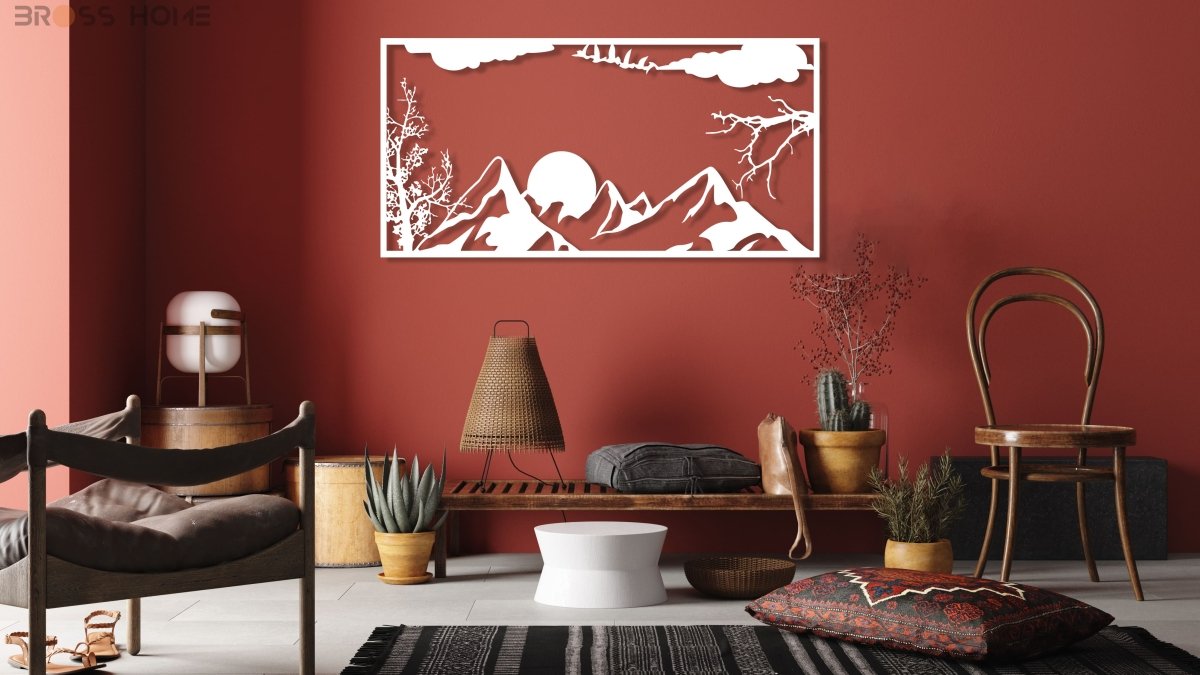 Metal Mountain And Sun Wall Art - BrossHome Metal Wall Art