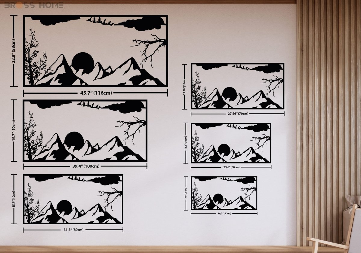 Metal Mountain And Sun Wall Art - BrossHome Metal Wall Art
