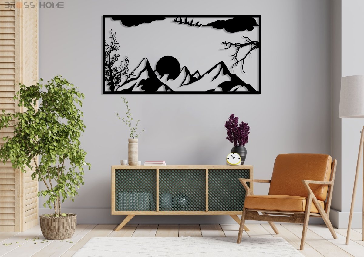 Metal Mountain And Sun Wall Art - BrossHome Metal Wall Art