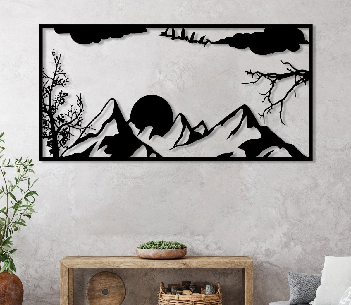 Metal Mountain And Sun Wall Art - BrossHome Metal Wall Art