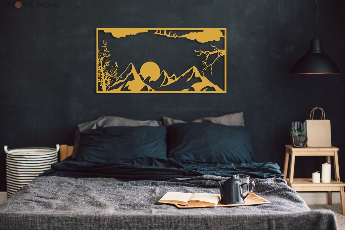 Metal Mountain And Sun Wall Art - BrossHome Metal Wall Art