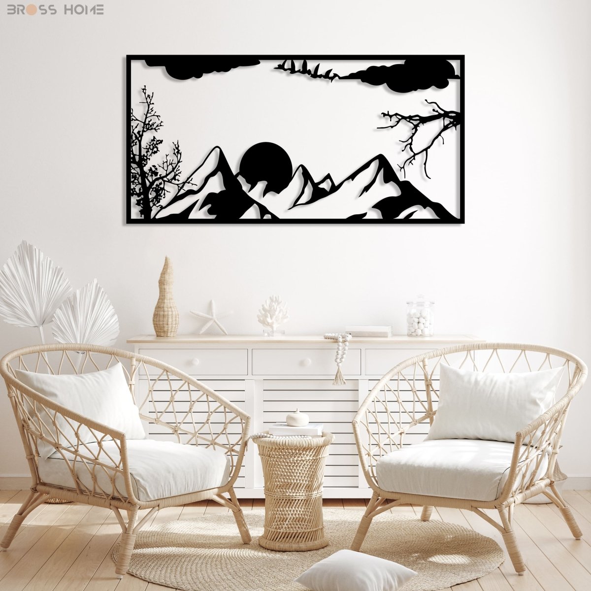 Metal Mountain And Sun Wall Art - BrossHome Metal Wall Art