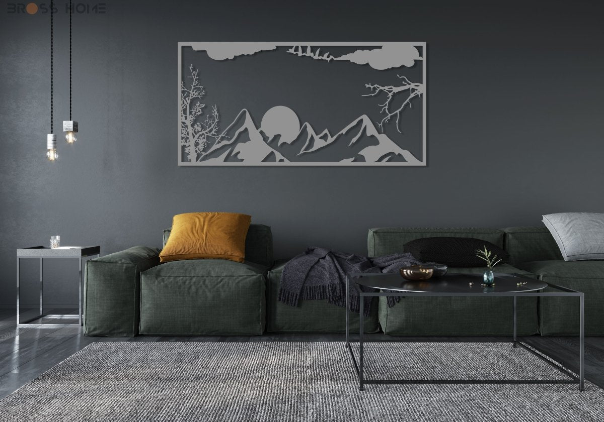 Metal Mountain And Sun Wall Art - BrossHome Metal Wall Art