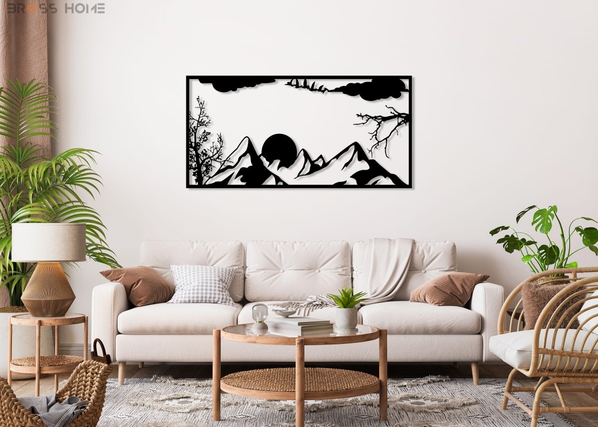 Metal Mountain And Sun Wall Art - BrossHome Metal Wall Art