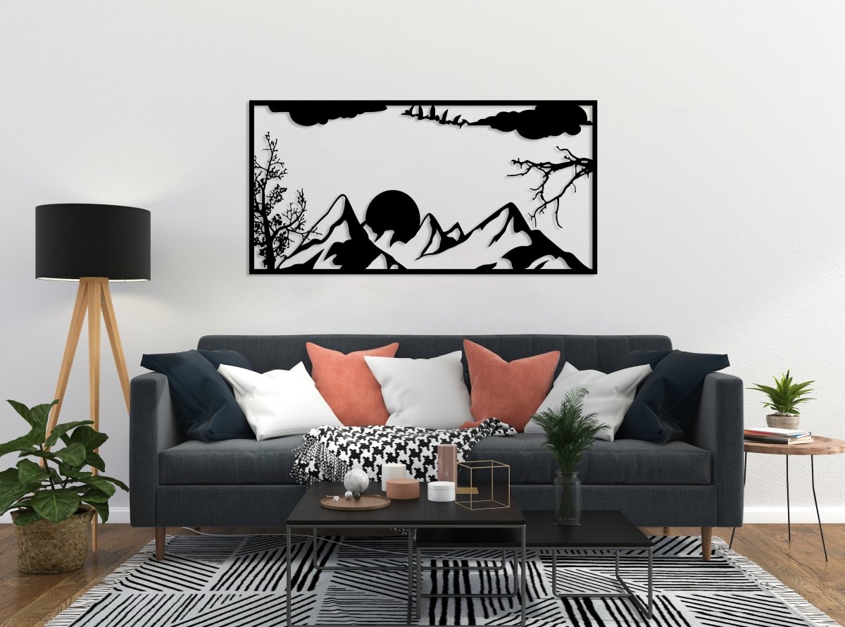 Metal Mountain And Sun Wall Art - BrossHome Metal Wall Art
