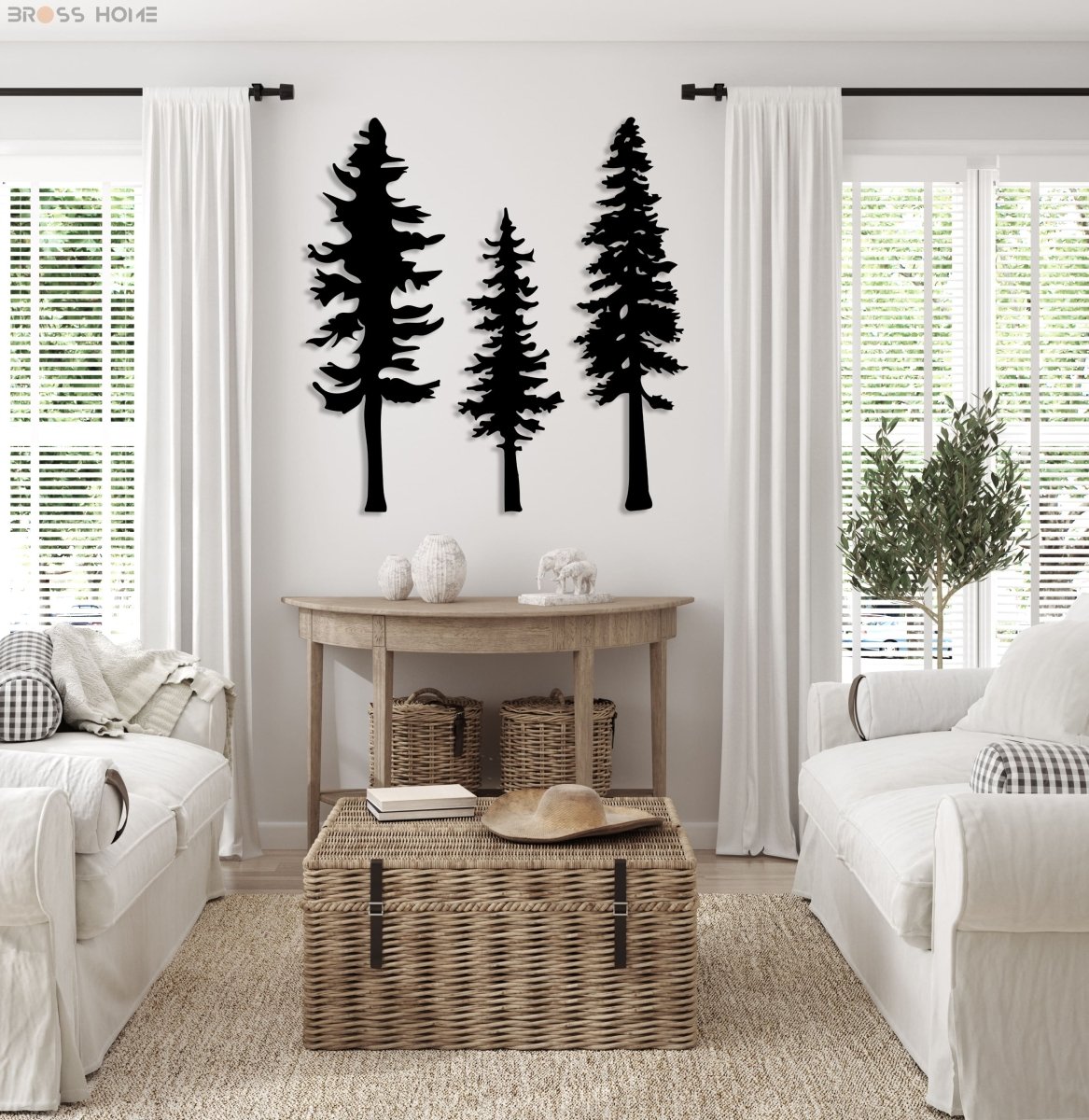Metal Pine Tree Wall Art (Set Of 3) - BrossHome Metal Wall Art