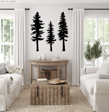Metal Pine Tree Wall Art (Set Of 3) - BrossHome Metal Wall Art