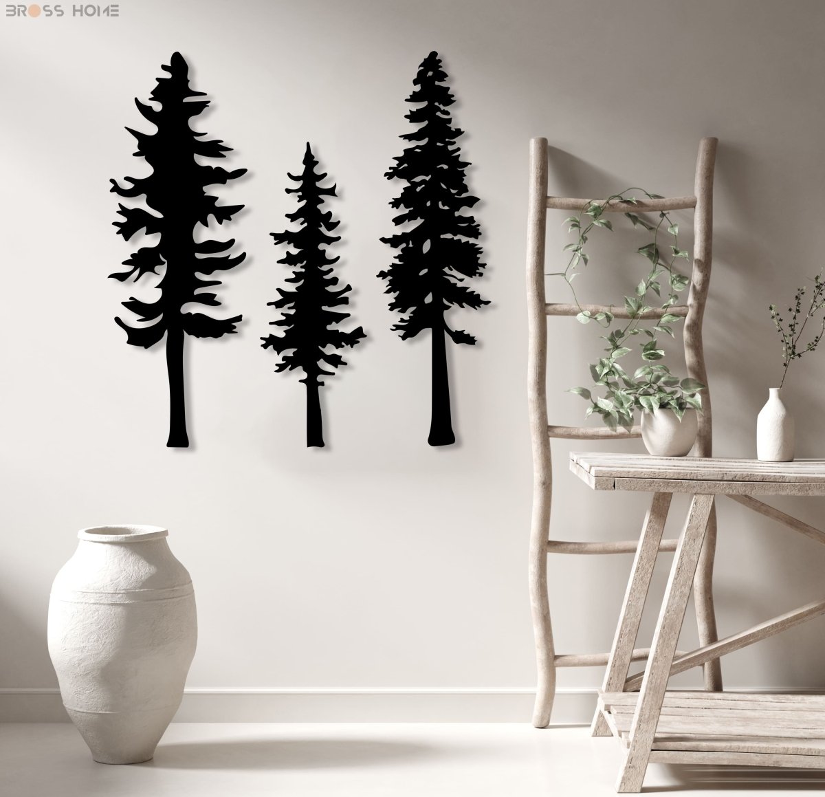 Metal Pine Tree Wall Art (Set Of 3) - BrossHome Metal Wall Art