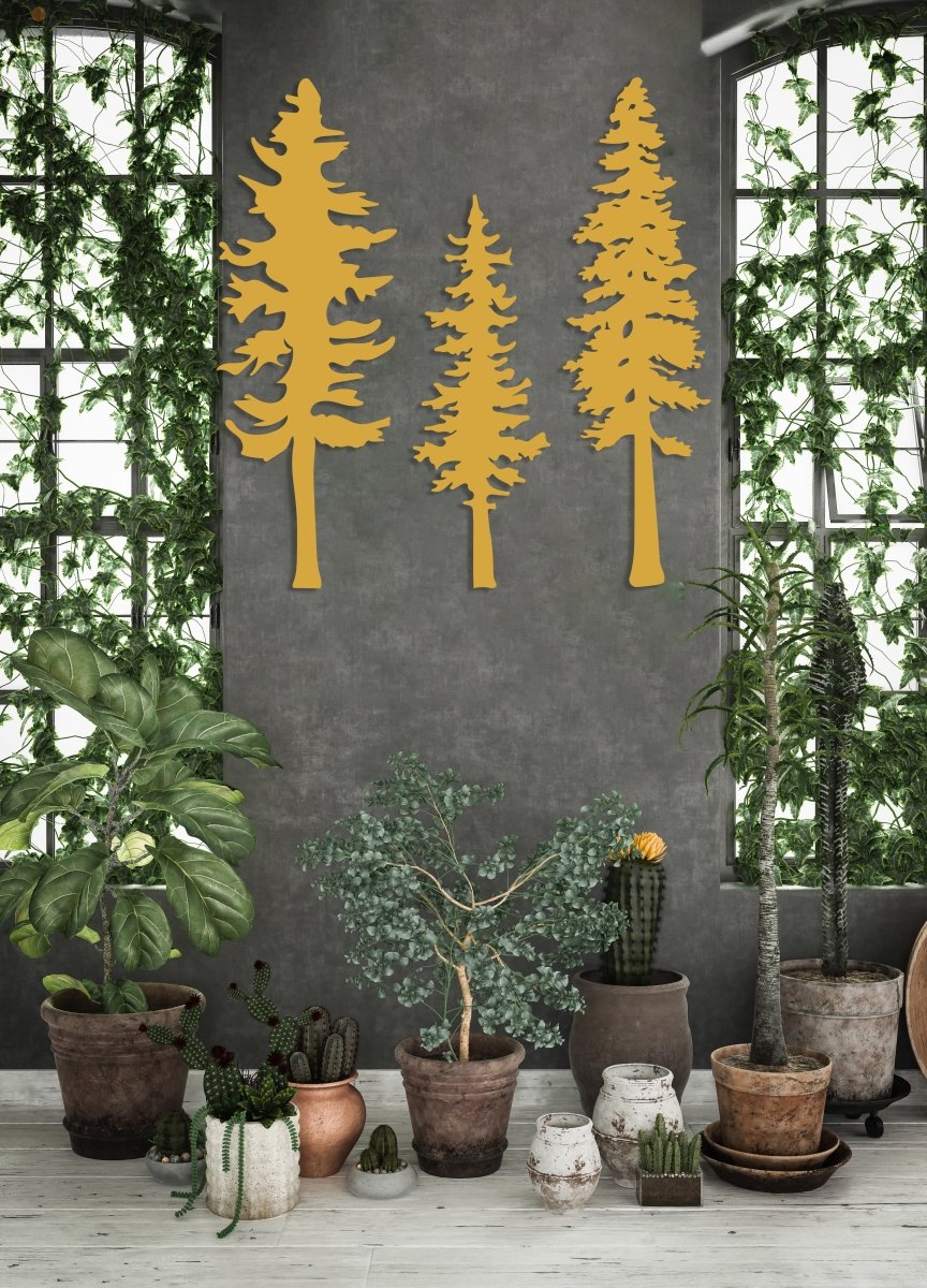 Metal Pine Tree Wall Art (Set Of 3) - BrossHome Metal Wall Art