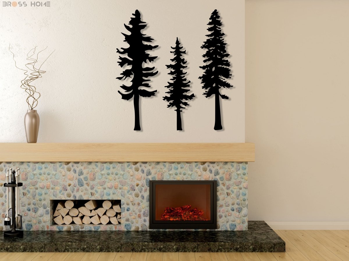 Metal Pine Tree Wall Art (Set Of 3) - BrossHome Metal Wall Art