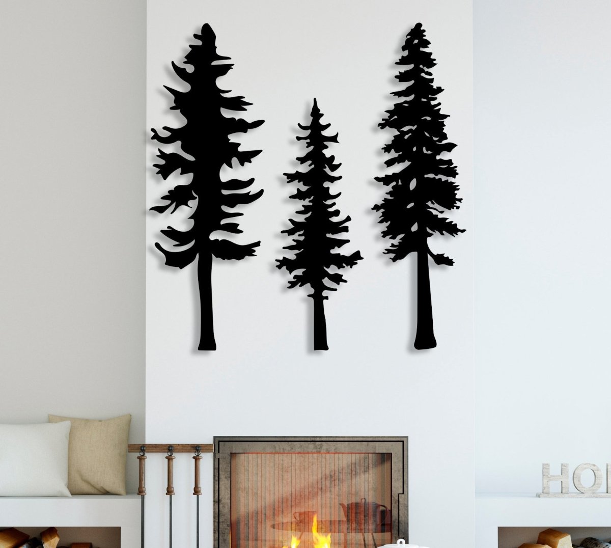 Metal Pine Tree Wall Art (Set Of 3) - BrossHome Metal Wall Art