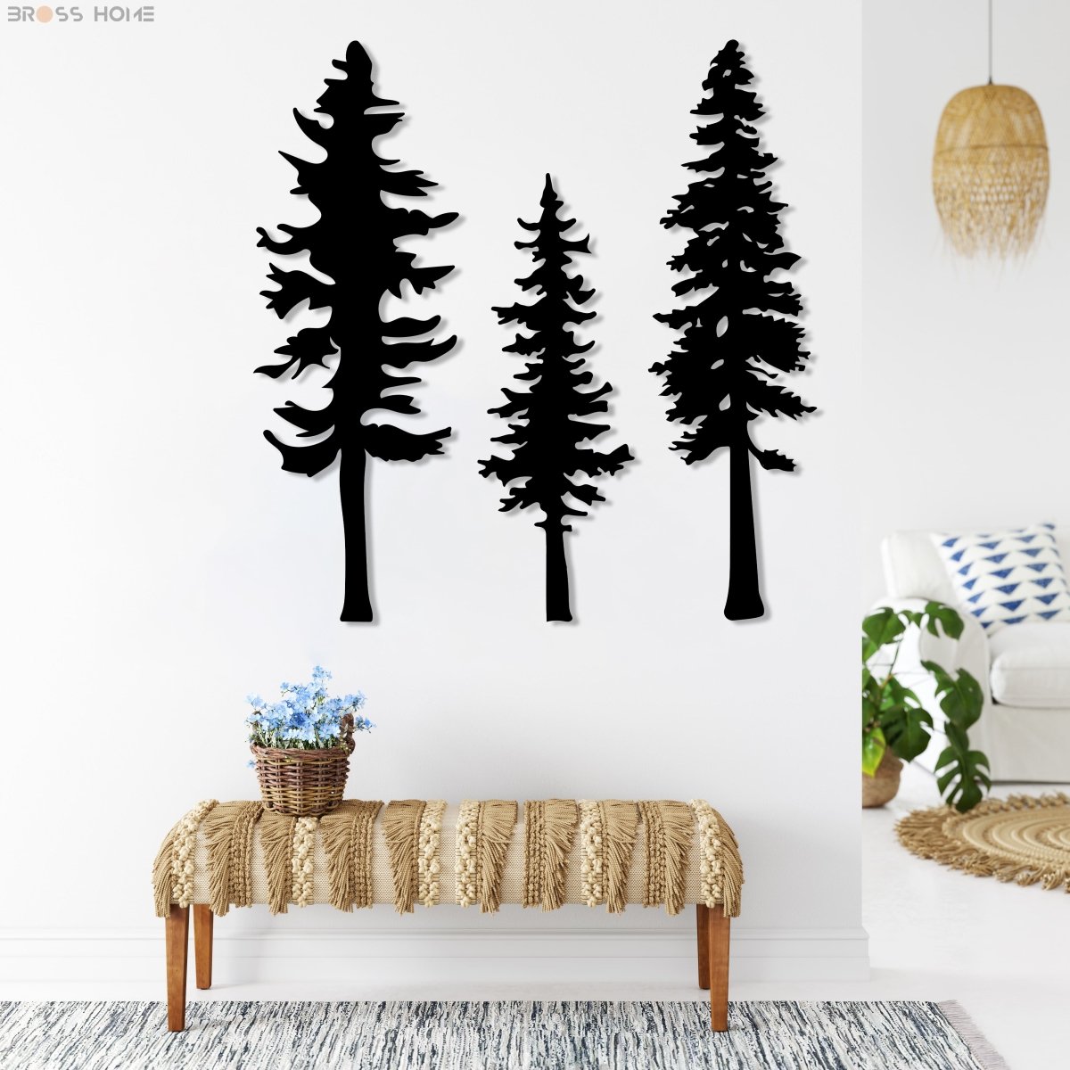 Metal Pine Tree Wall Art (Set Of 3) - BrossHome Metal Wall Art