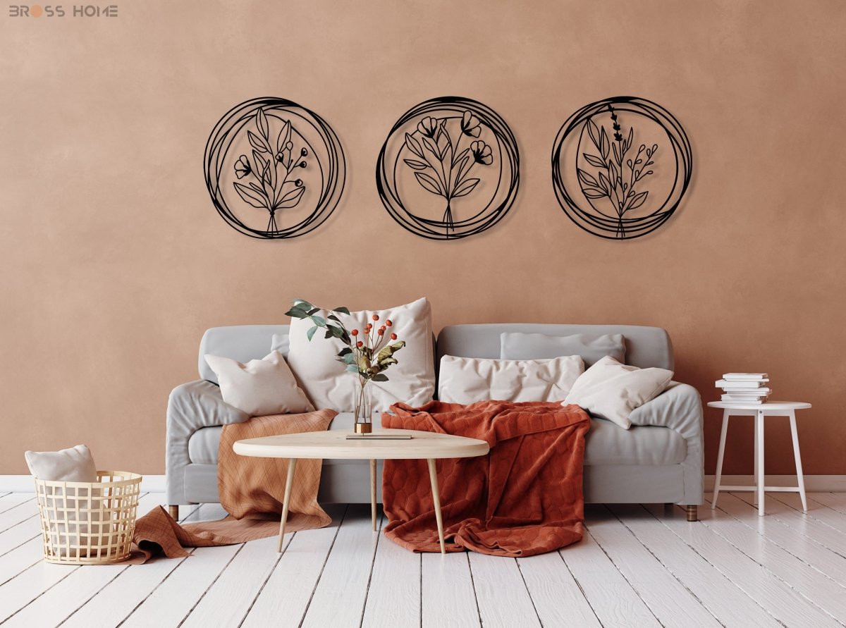 Metal Poppy Wall Art (Set Of 3) - BrossHome Metal Wall Art