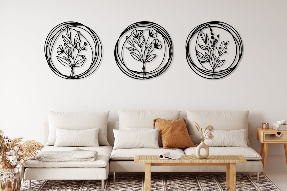 Metal Poppy Wall Art (Set Of 3) - BrossHome Metal Wall Art