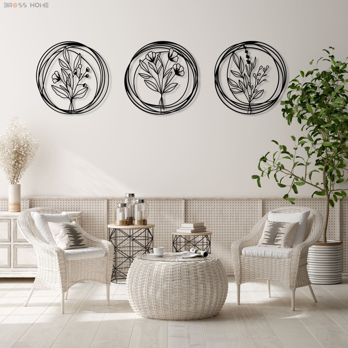Metal Poppy Wall Art (Set Of 3) - BrossHome Metal Wall Art