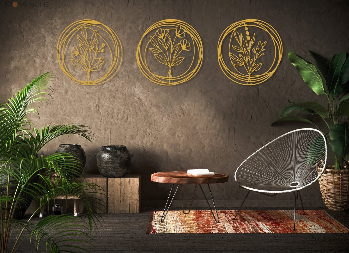 Metal Poppy Wall Art (Set Of 3) - BrossHome Metal Wall Art