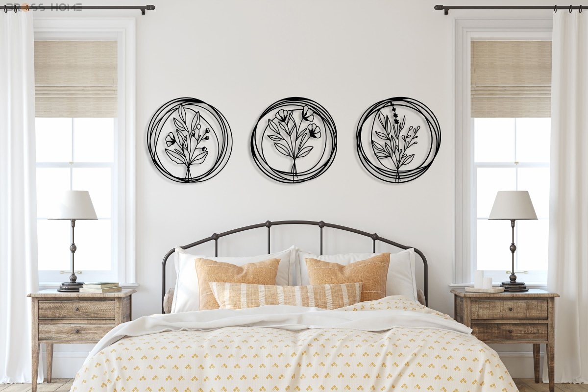 Metal Poppy Wall Art (Set Of 3) - BrossHome Metal Wall Art