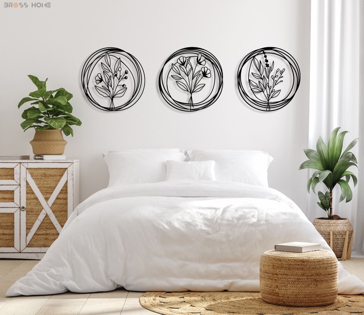 Metal Poppy Wall Art (Set Of 3) - BrossHome Metal Wall Art