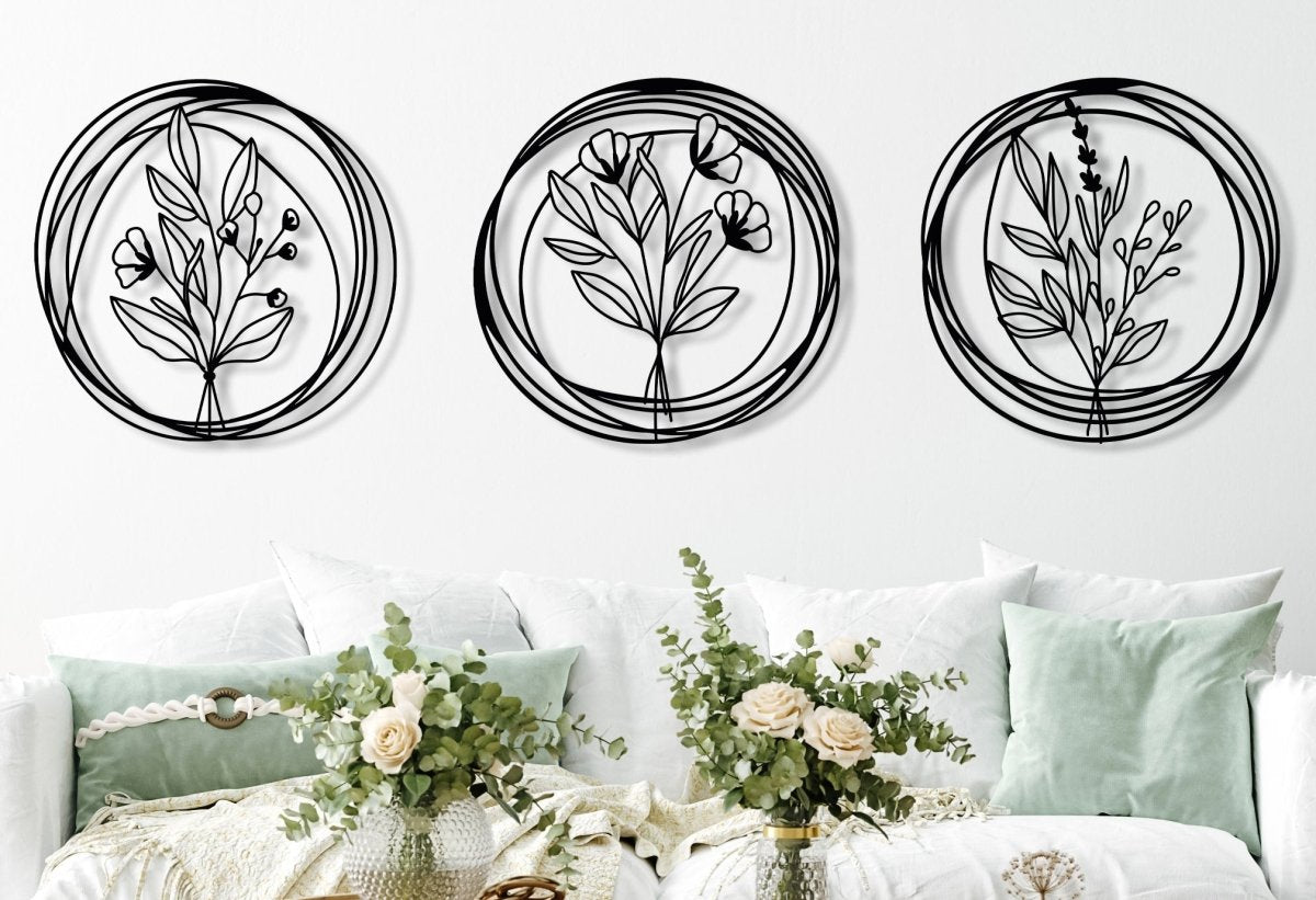 Metal Poppy Wall Art (Set Of 3) - BrossHome Metal Wall Art