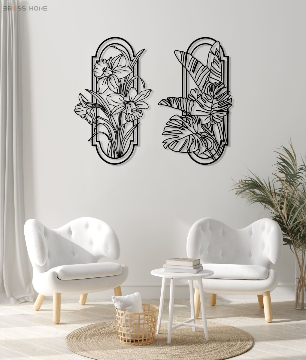 Metal Poppy Wall Decor (Set Of 2) - BrossHome Metal Wall Art