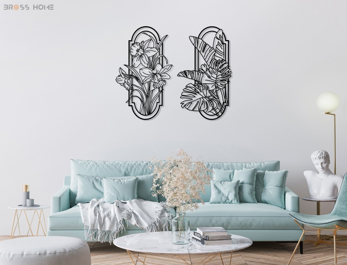 Metal Poppy Wall Decor (Set Of 2) - BrossHome Metal Wall Art