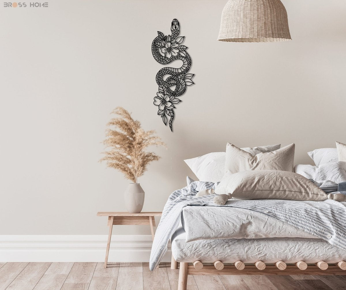 Metal Snake And Flowers Wall Decor - BrossHome Metal Wall Art