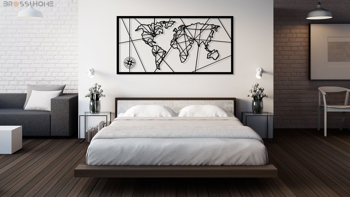 Metal World Map - BrossHome Metal Wall Art