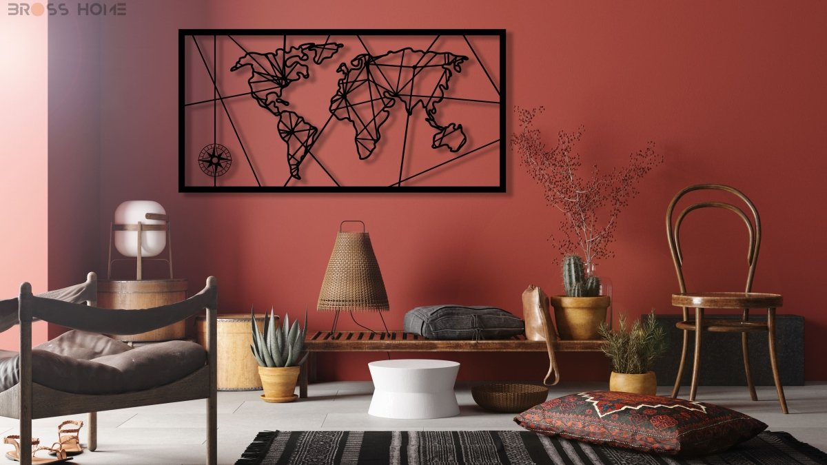 Metal World Map - BrossHome Metal Wall Art