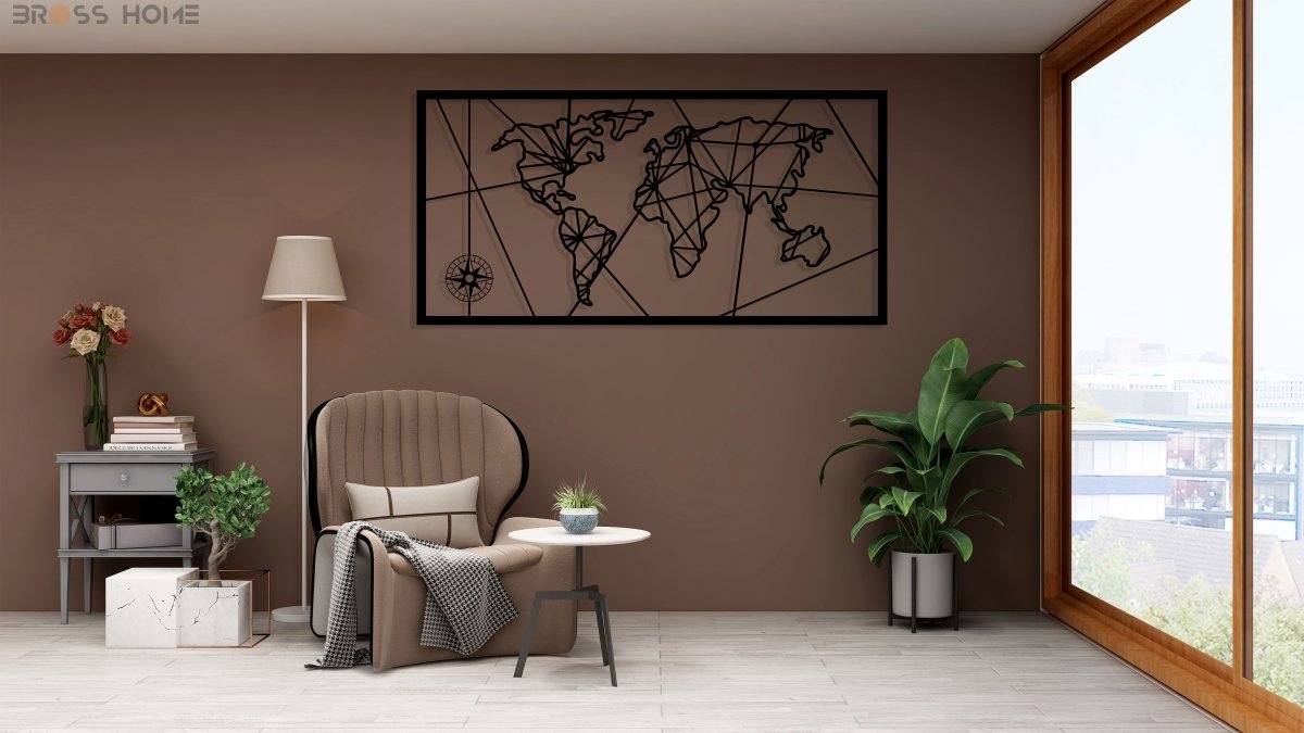 Metal World Map - BrossHome Metal Wall Art