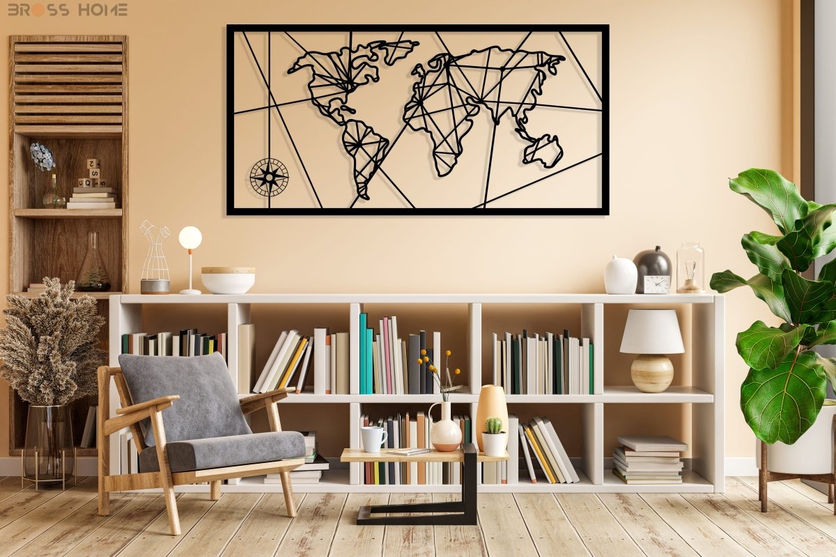Metal World Map - BrossHome Metal Wall Art