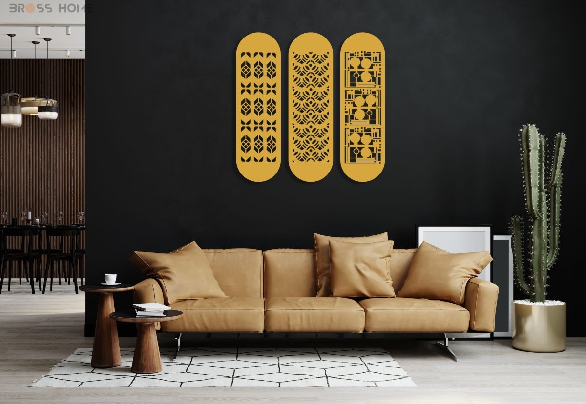 Modern Large Metal Wall Art (Set Of 3) - BrossHome Metal Wall Art