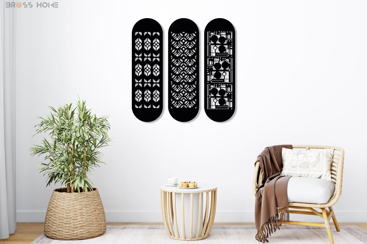 Modern Large Metal Wall Art (Set Of 3) - BrossHome Metal Wall Art