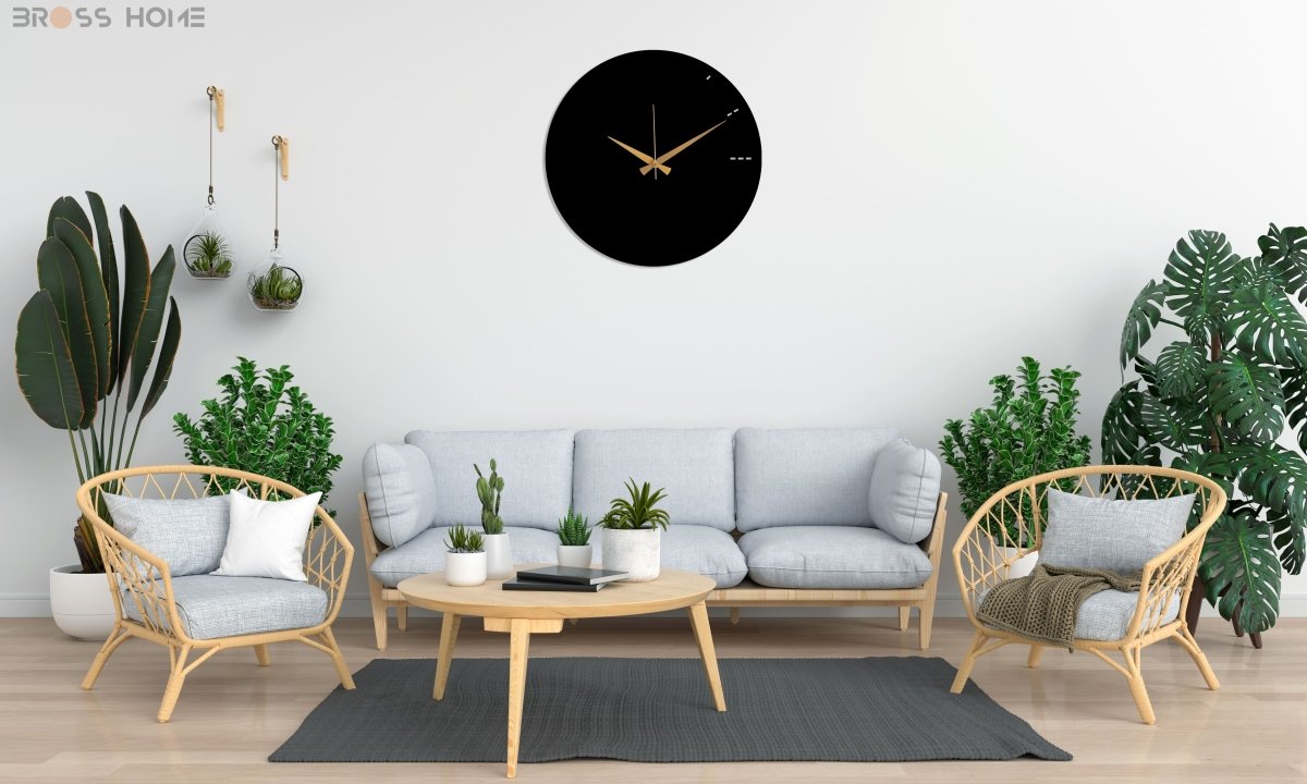 Modern Living Room Black Wall Clock - BrossHome Metal Wall Art