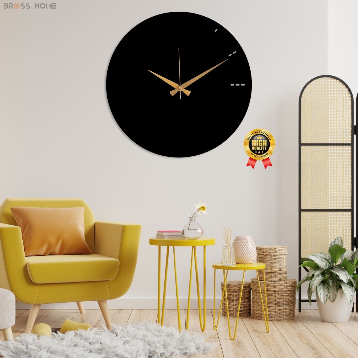 Modern Living Room Black Wall Clock - BrossHome Metal Wall Art